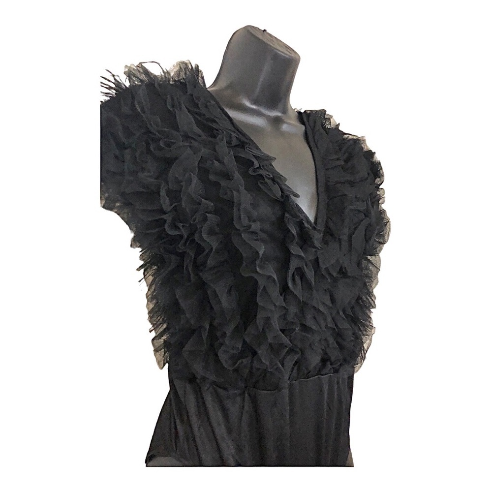Ruffled Chiffon tulle plunge front black bodysuit size medium brand new - Picture 8 of 16